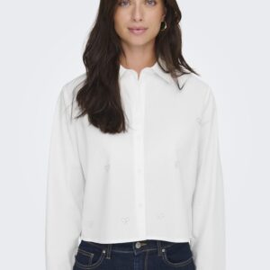 JDY Blouse Riley L/S Short EMB Shirt White/Silver