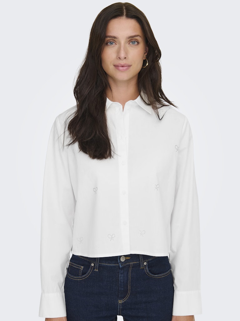 JDY Blouse Riley L/S Short EMB Shirt White/Silver