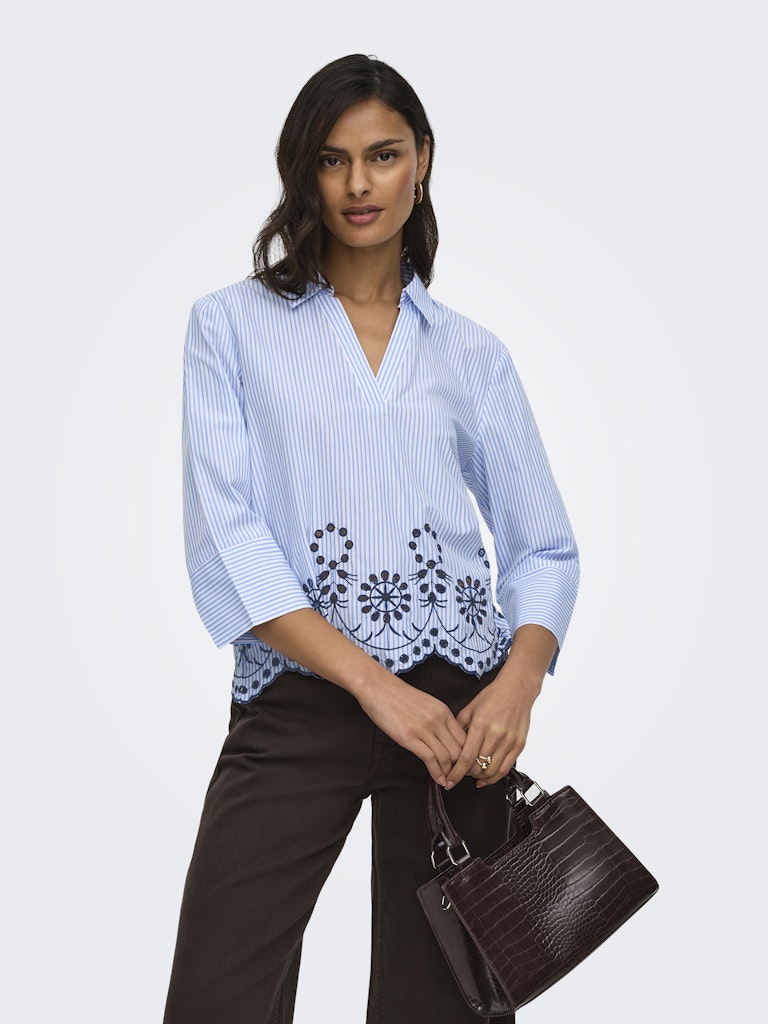 JDY Blouse met broderie Bille/ Wit- Blauw